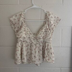 Hollister Cream Floral Blouse